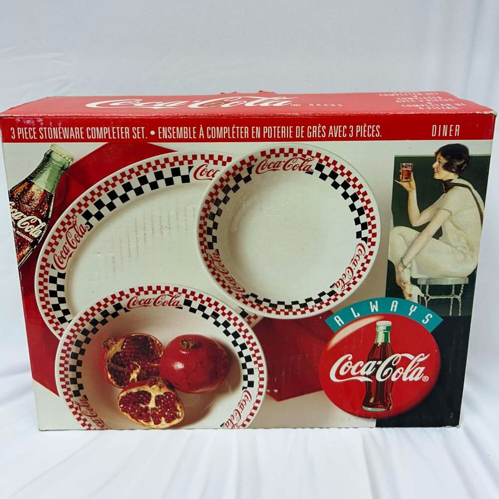 Vintage Coca Cola Stoneware 3 Pc Completer Set 13" Platter 10" Bowl 8" Bowl